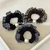 Coletero de encaje a cuadros estilo coreano retro con perlas, moderno, para coleta o moño.