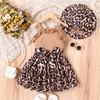 Ropa para Niños Baoxian Transfronteriza Europea y Americana Verano Nuevo Estilo Niñas Pequeñas y Medianas Vestido con Tirantes Encaje Empalmado Estampado de Leopardo + Sombrero