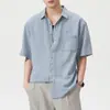 Camisa de Lino de Manga Corta con Cuello de Lino para Hombre Xintang, Estilo Americano Holgada Sencilla Casual