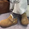 Versión de Lana de las Botas de Nieve Sangpo Integradas de Piel de Oveja para Mujer, Zapatos Estilo Birkenstock de Suela Gruesa, Forrados de Felpa y Engrosados para Calidez, Zapatos Grandes de Algodón para Zonas del Noreste