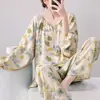 Conjunto de Dos Piezas de Algodón Nube de Manga Larga para Mujer, Moda Simple, Ropa de Casa Casual Linda, Pijama de Verano para Habitación con Aire Acondicionado