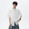 Camisa de Manga Corta Lisa de Color Sólido con Textura de Verano Unisex Marca de Moda Ropa de Pareja Holgada Casual Versátil Camisa de Media Manga