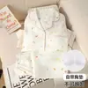 Pijama para Mujer con Almohadillas en el Pecho, Delgado de Algodón Nube para Primavera y Otoño, Manga Larga, Lindo Estilo Japonés, Dibujo de Niña, Conjunto de Ropa para Casa