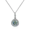 Collar de plata de ley S925 con moissanita de color para mujer, colgante redondo de cuatro puntas de 1 quilate, cadena para la clavícula con gema de color al por mayor transfronteriza