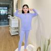 Conjunto de Ropa Interior de Algodón Acanalada para Niñas 2026, Manga Larga, Capa Base Elástica, Ropa de Casa de Color Sólido para Otoño e Invierno