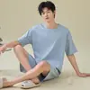 Conjunto de Ropa para el Hogar para Hombre de Verano Delgado de Manga Corta Shorts Modal Juventud Talla Grande Sencillo Casual Suéter