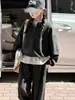 Conjunto de Niña 2026 Otoño Nuevo Estilo: Sudadera con Media Cremallera y Pantalones de Pierna Ancha para Niños de Talla Mediana a Grande, Ropa Deportiva Estilo Coreano, Ropa de Tejido para Niños