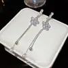 Nuevos Pendientes Coreanos Exquisitos de Flor de Zirconia con Borlas para Mujer, Adelgazantes y de Estilo Hada, Pendientes Largos de Moda y Elegantes