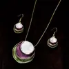 Brincos Pendentes Coloridos em Formato de Concha Populares Transfronteiriços Conjunto de Joias Femininas Brincos Pintados a Óleo Boêmios Colar