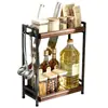 Estante de Almacenamiento de Cocina Estilo Vintage Estante para Especias de Encimera Organizador de Condimentos de Múltiples Niveles Soporte para Botellas de Aceite, Sal, Salsa, Vinagre y Cuchillos para el Hogar