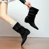 157-1 Botas Vaqueras Occidentales para Mujer de Otoño/Invierno con Tacón Oculto, Botas de Tacón de Bloque Elegantes sin Cordones, Botines Versátiles de Punta
