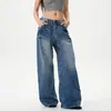 Jeans Lavados Retro Americanos con Remaches Rayo para Hombres y Mujeres Pantalones Largos Casuales Rectos Sueltos Retro Desgastados Street