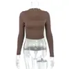 Ropa de Mujer Exportación Europea y Americana Otoño 2024 Color Sólido Ajustada que Muestra el Abdomen Manga Larga Cuello Semialto Camiseta Base Sexy Chica Caliente