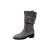 Botas Curtas de Cavaleiro Suede Melado Aumentadoras de Altura 8cm para Mulheres 2025 Outono Inicial Novo Estilo Coreano Dobradas com Salto Grosso Botas Western