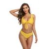2021 Sexy Bikini de Dos Piezas Europeo y Americano para Mujer AliExpress Amazon Comercio Exterior Color Sólido Bikini de Cintura Alta