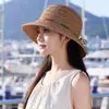 Sombrero de Sol Tejido de Paja de Papel Colorido para Mujer, Sombrero Cubo Transpirable Hueco de Verano para Reducir el Calor y Proteger del Sol para Actividades al Aire Libre