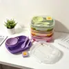 Juego de vajilla de PP de grado alimenticio con tapa, plato dividido, juego de cuenco y cuchara, plato de cafetería, tazón para sopa, vajilla para niños para picnics