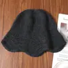 Gorro de Pescador Tejido 100% Lana de Estilo Coreano con Borde de Volantes Sencillo para Mujer, Versátil para Otoño e Invierno, Adelgazante, Cálido