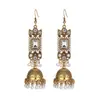 Brincos de sino e pérola de estilo étnico dourados vintage transfronteiriços para mulheres, estilo boêmio, design quadrado, cravejados de diamantes, brincos da moda