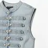 Venta al por mayor transfronteriza 2026 Moda europea y americana casual chaleco de mezclilla con cuello alto decorado con botones anudados para mujer E490755