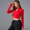 Nueva Chaqueta de Yoga Transfronteriza, Top Deportivo con Cremallera, Ropa de Yoga de Manga Larga Ajustada para Mujer con Agujeros para los Pulgares y Cuello Alto
