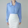Camisa de Cetim Tendência e Única para Mulheres, Novo Design de Outono, Estilo Francês, Manga Longa, Caimento Solto