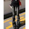 Jeans acampanados negros retro vintage americanos para mujer, nuevo estilo de primavera y otoño, con diseño de ligero deslavado y piernas acampanadas elásticas