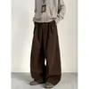 Calça de veludo cotelê marrom estilo americano para homens, primavera/outono de 2026, corte solto, tamanho grande, calça casual larga vintage resistente