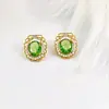 Pendientes Retro Estilo Palacio con Incrustaciones de Perla Verde Oliva Huecos Diseño de Nicho Pendientes de Lujo Ligero de Gama Alta para Mujer