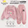 Conjunto de Moletom Estiloso com Estampa de Desenho para Meninas Outono 2025 para Crianças Maiores, Conjunto de Moletom de Duas Peças Tendência