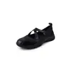 Sapatos Mary Jane com Tira Cruzada em Couro Bovino Estilo Ballet Esportivo Primavera 2026 Sola Grossa Salto Médio Couro Genuíno Calçados Casuais para Mulheres