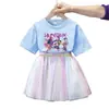 Conjunto de Vestido de Manga Curta para Meninas Caçadoras de Demônios Kpop Estilo Verão Moda Vestido de Tule Princesa Saia Duas Peças para Meninas Jovens