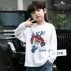Camiseta de algodón puro estilo coreano para niños, nueva, de manga larga, linda, versátil, cuello redondo, con estampado de dibujos animados, top moderno y elegante