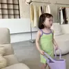 Vestido de Verano para Niña, Atuendo Elegante para Bebé, Vestido de Tirantes acanalado estilo Princesa Color Block Único y Moderno Estilo Coreano para Niños