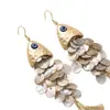 Pendientes de Concha de Pescado Ojo de Diablo Estilo Retro Festivo Transfronterizo Pendientes Largos Exagerados con Borlas Europeos y Americanos Venta al por Mayor