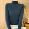 Suéter de punto sin costuras, liso, de estilo coreano, adelgazante, perfecto como capa interior, elegante y con estilo para mujer, corte ajustado, cuello semi-alto, adecuado para otoño e invierno
