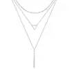 Collar de Cadena de Bolas Redondas de Moda Simple Geométrico Triángulo Palo Colgante Largo Cadena de Tres Capas Transfronterizo de Joyería Europea y Americana