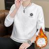 [Jun Jun] Outono e inverno casual gola redonda suéter forrado de lã camisa masculina manga comprida camisa grossa com forro quente
