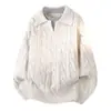 Suéter trançado retrô estilo francês para homens, nova coleção outono e inverno, estilo solto e casual, com gola de lapela e design falso de duas peças