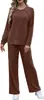 Pantalones casuales rectos de moda otoño 2026 para mujer, transfronterizos europeos y americanos, con detalles de botones, conjunto de punto acanalado de manga larga para mujer