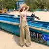 Jeans Feminino Tendência Verão 2026 Retrô Americano Solto Caimento Fluido Comprimento Total Bordado Suporta Dropshipping