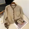 Casaco suéter gola V Maillard feminino outono e inverno novo tamanho grande gordinha mm cardigã de tricô emagrecedor preguiçoso macio waxy top