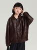 Chaqueta Infantil Pudding Haru Chaqueta de Cuero con Textura Retro para Niñas Nueva Temporada Otoño 2025 Chaqueta de Cuero Atractiva para Niños