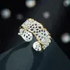 Anillo Abierto de Corte de Color Contrastante Oro y Plata de Alta Gama, Anillo Ajustable de Malla de Encaje de Lujo Accesible de Moda, Anillo para Dedo Índice