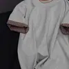Gris claro Falso Dos Piezas Hombro Manga Corta Verano Hombre Estilo Coreano Costura Cuadros Camiseta para Ponerse Encima Holgada Casual Media Manga
