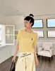Camiseta de Tricô Vazado Bordada Manga Curta Feminina Verão 2026 Novo Design Bloco de Cores Solta Top Fino que Reduz a Idade