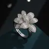 Suministro Directo de Fábrica Anillo Abierto de Flor Completa de Circonita 3D Cobre Chapado en Oro Real Venta al por Mayor Dropshipping Fuente de Transmisión en Vivo Anillo de Dedo Femenino