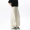 Calças de algodão pesado estilo americano com bainha curva para homens, calças retas casuais esportivas de outono, calças largas desconstruídas em patchwork soltas