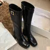 Botas de Montar Altas hasta la Rodilla con Punta Cuadrada y Tacón Alto 2026 Otoño/Invierno Nuevo Estilo Hebilla de Cinturón Cremallera Lateral Botas de Tacón Alto Adelgazantes para Mujer