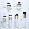 Frasco de vidro com tampa fosca transparente para pressionar loção, frasco para creme essência, frasco refil para creme cosmético para os olhos, frasco de creme de 50g